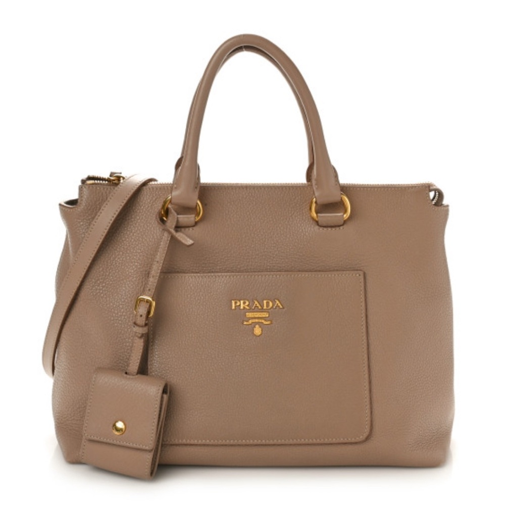 Authentic Prada Vitello Daino Leather Handbag in Cammeo